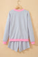 Yellow Stripe Color Block Detail Long Sleeve Pullover Elastic Waist Pull On Shorts 2pcs Set