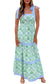 Green Geometric Floral Print Striped Patchwork Detail Sleeveless Dress（Runs Small ）
