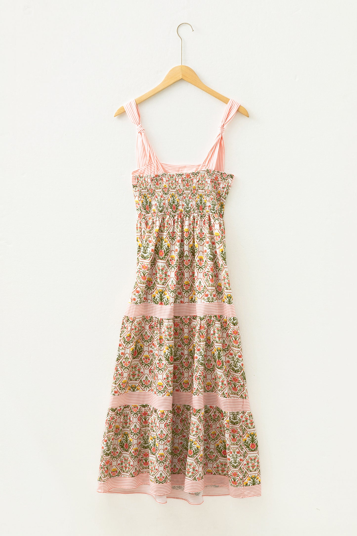Green Geometric Floral Print Striped Patchwork Detail Sleeveless Dress（Runs Small ）