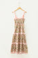 Green Geometric Floral Print Striped Patchwork Detail Sleeveless Dress（Runs Small ）