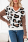 Jet Stream Leopard Print Color Block Patchwork Sleeve V Neck Sweater