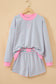 Yellow Stripe Color Block Detail Long Sleeve Pullover Elastic Waist Pull On Shorts 2pcs Set