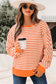 Orange Stripe Exposed Seam Drop Shoulder Casual Pullover Top
