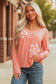 Straw Yellow Floral Patchwork V Neck Long Sleeve T Shirt