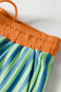 Red Stripe Colorblock Trim V Neck Tee Drawstring Elastic Waist Short Set