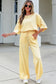 Sachet Pink Lace Patchwork Half Sleeve Top Elastic Waist Pants Two Piece Set