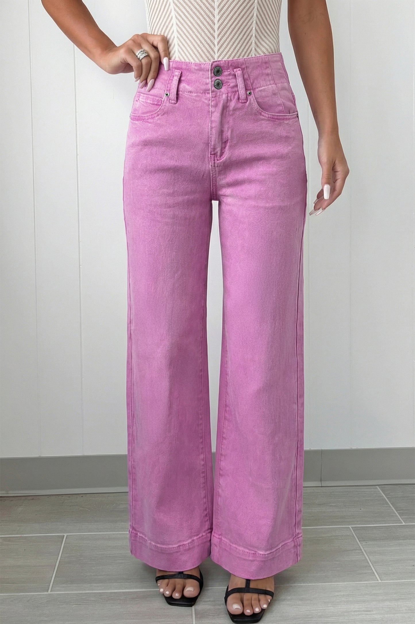Black 2-Button High Waist Flared Bottom Jeans