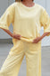Sachet Pink Lace Patchwork Half Sleeve Top Elastic Waist Pants Two Piece Set