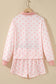 Pink Polka Dot Drop Shoulder Polo Loose Pullover Patch Pocket Casual Shorts Set