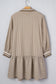Khaki Stripe Zip up Collared Puff Sleeve Ruffled Plus Size Mini Dress