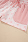 Pink Polka Dot Drop Shoulder Polo Loose Pullover Patch Pocket Casual Shorts Set