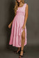 Green Shirred Pleated Square Neck Sleeveless Midi Dress