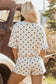 Sky Blue Exposed Seam Detail Polka Dot Loose Tee Drawstring Shorts Set