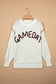 Beige Drop Shoulder Game Day Letter Print Pullover Sweater