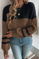 Parchment Color Block Knit Striped Sleeve Detail Casual Sweater