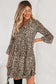 Khaki Leopard 3/4 Sleeve V Neck Swing Dress
